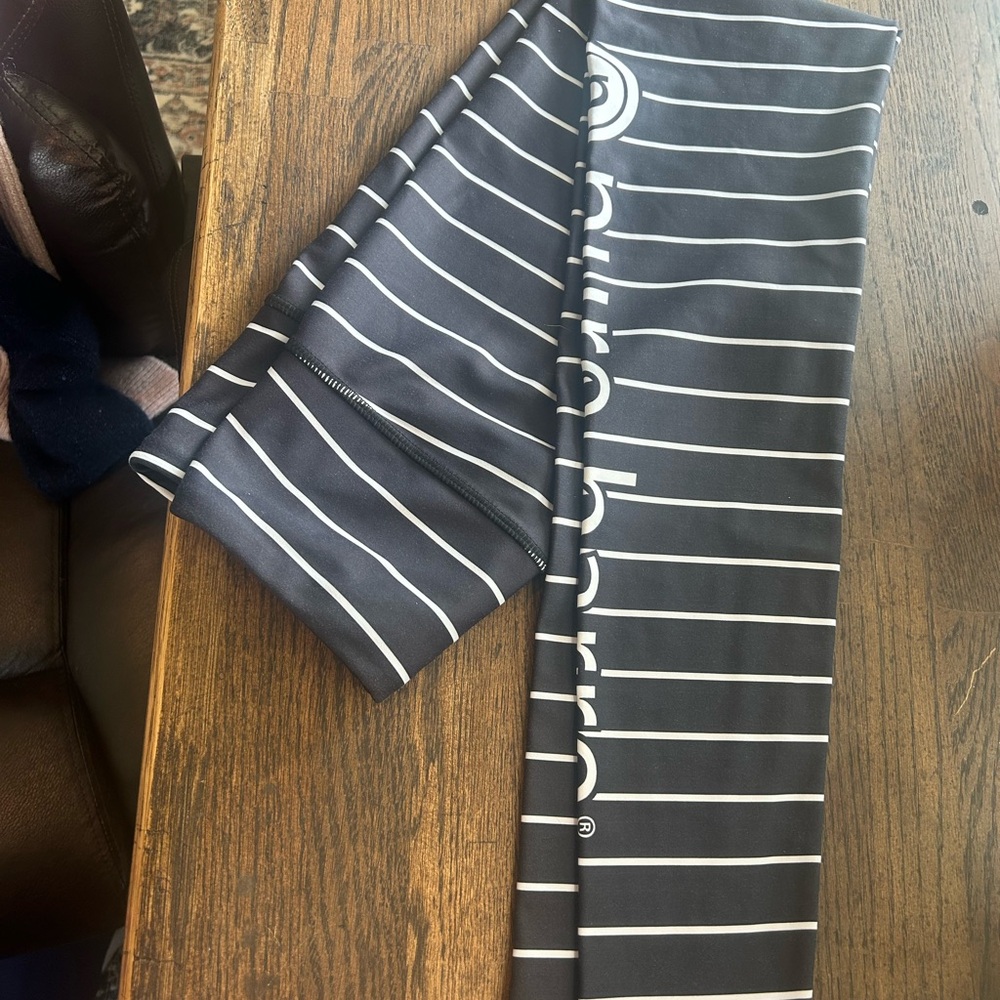 Pure Barre Black & White Striped Leggings